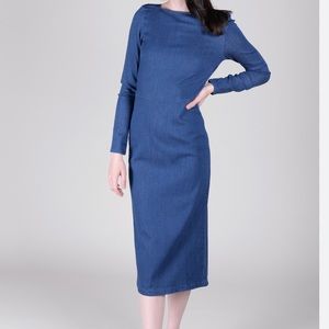 Rachel Comey Tenby Denim Chambray Long Sleeved Midi Dress